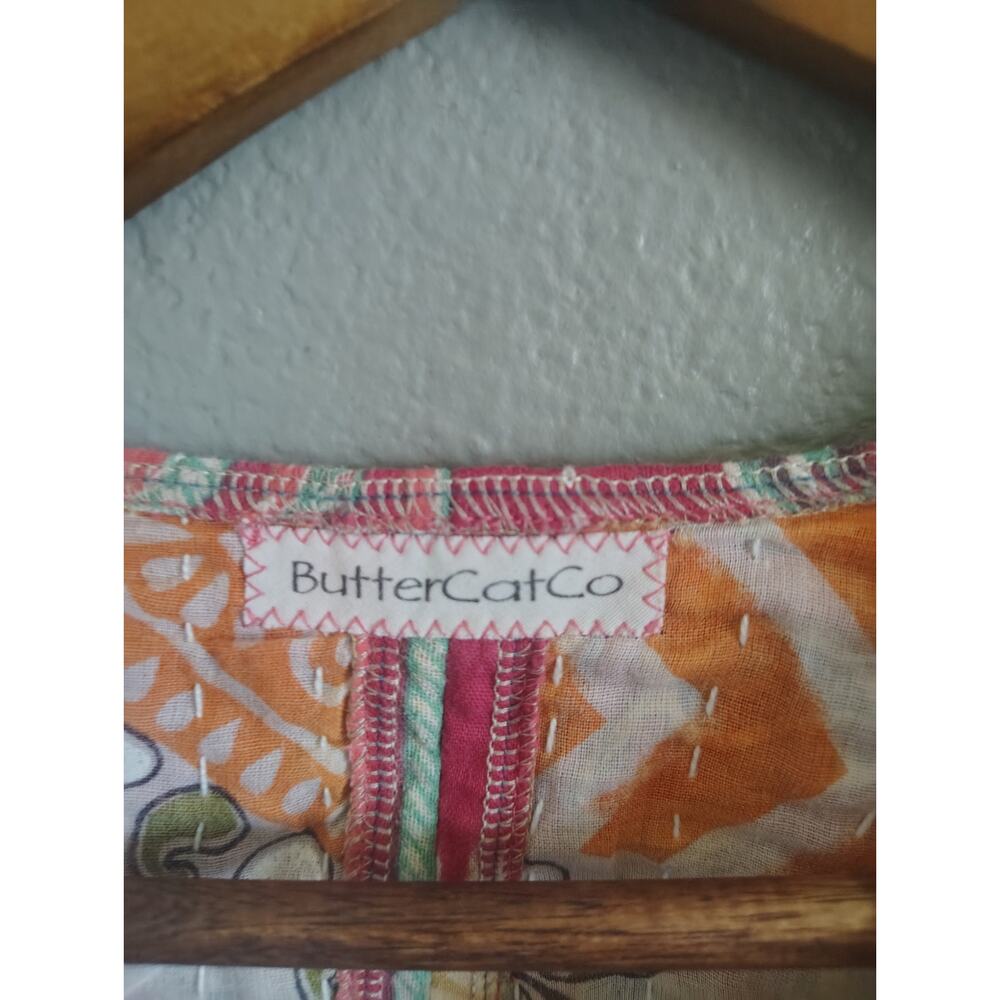 ButterCatCo Kantha Quilted Patchwork Open Front Jacket Boho Pockets Artisan - Picture 6 of 6